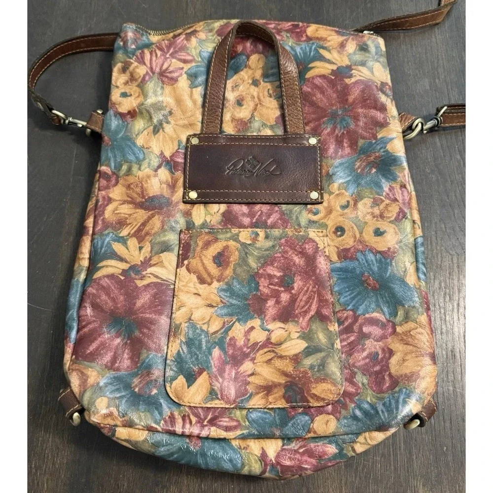 PATRICIA NASH Luzille Backpack Fresco Cross Body‎ Floral Design Leather MINTY